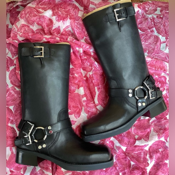 Michael Kors Shoes - *FIRM PRICE* Michael Kors Black Leather Moto Boots with Buckle Detail 10M